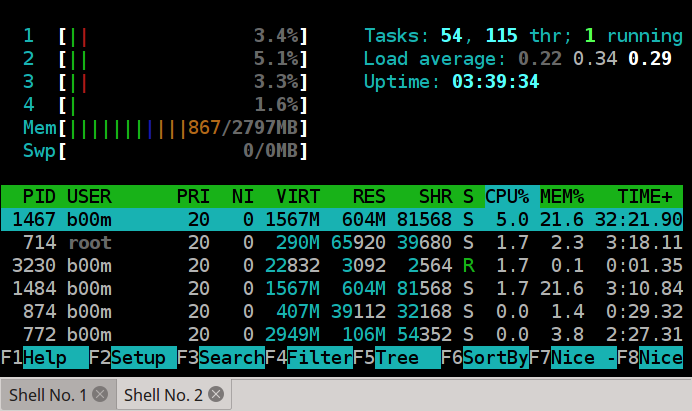 linux memory usage with htop
