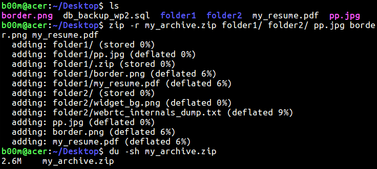 linux zip file folder recursively