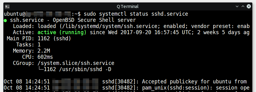 check ubuntu ssh server status