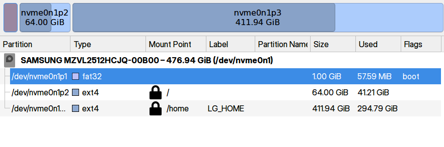 gpt partition layout for a 500GB NVMe drive to boot in UEFI mode.