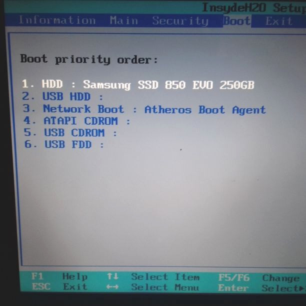 BIOS boot selection menu