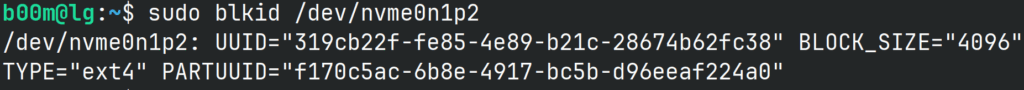 UUID of a disk , /dev/nvme0n1p1 in this case