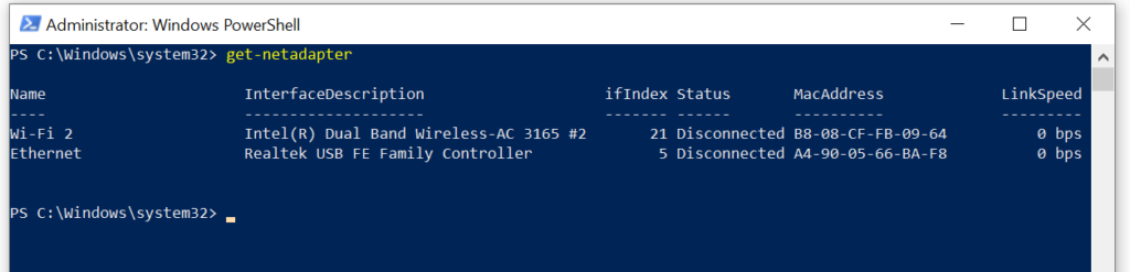 powershell get network interfaces