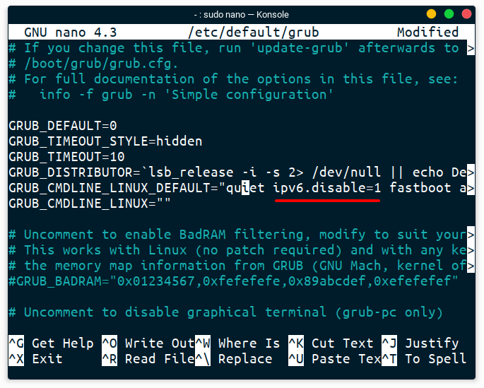 disable ipv6 with kernel parameter