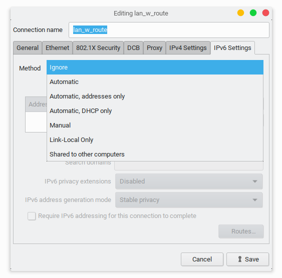 nm connection editor ignore ipv6