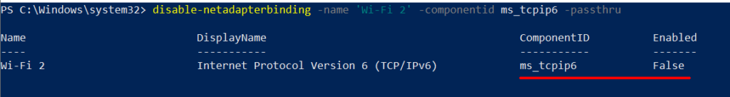 PowerShell disable ipv6