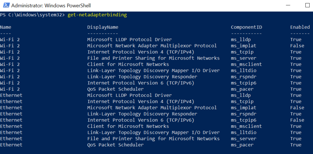 windows 10 get network adapter bindings