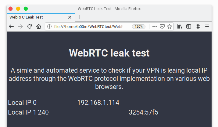 webrtc leak test on Firefox
