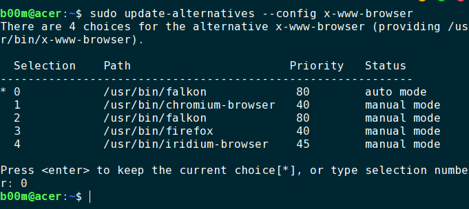 update-alternatives change default browser linux